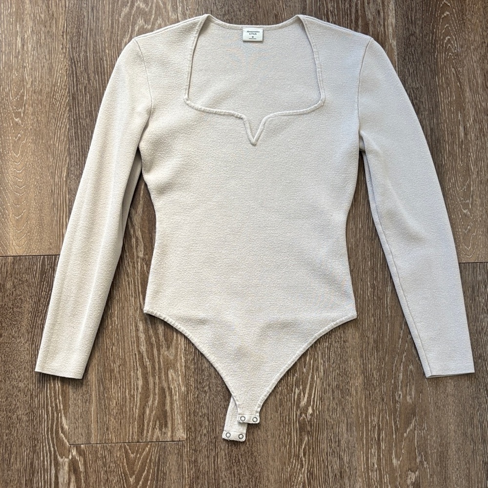 Abercrombie & Fitch Beige Long Sleeve Bodysuit